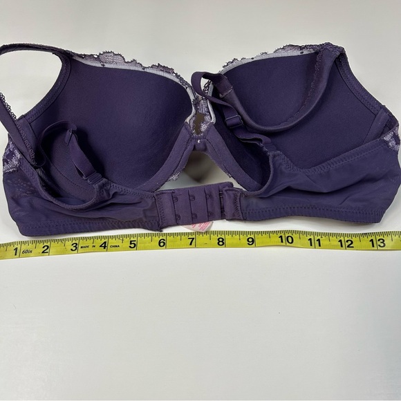 Body Victorias Secret 34D Pushup Bra Padded Purple Floral Lace Underwire #0466 - Picture 3 of 11